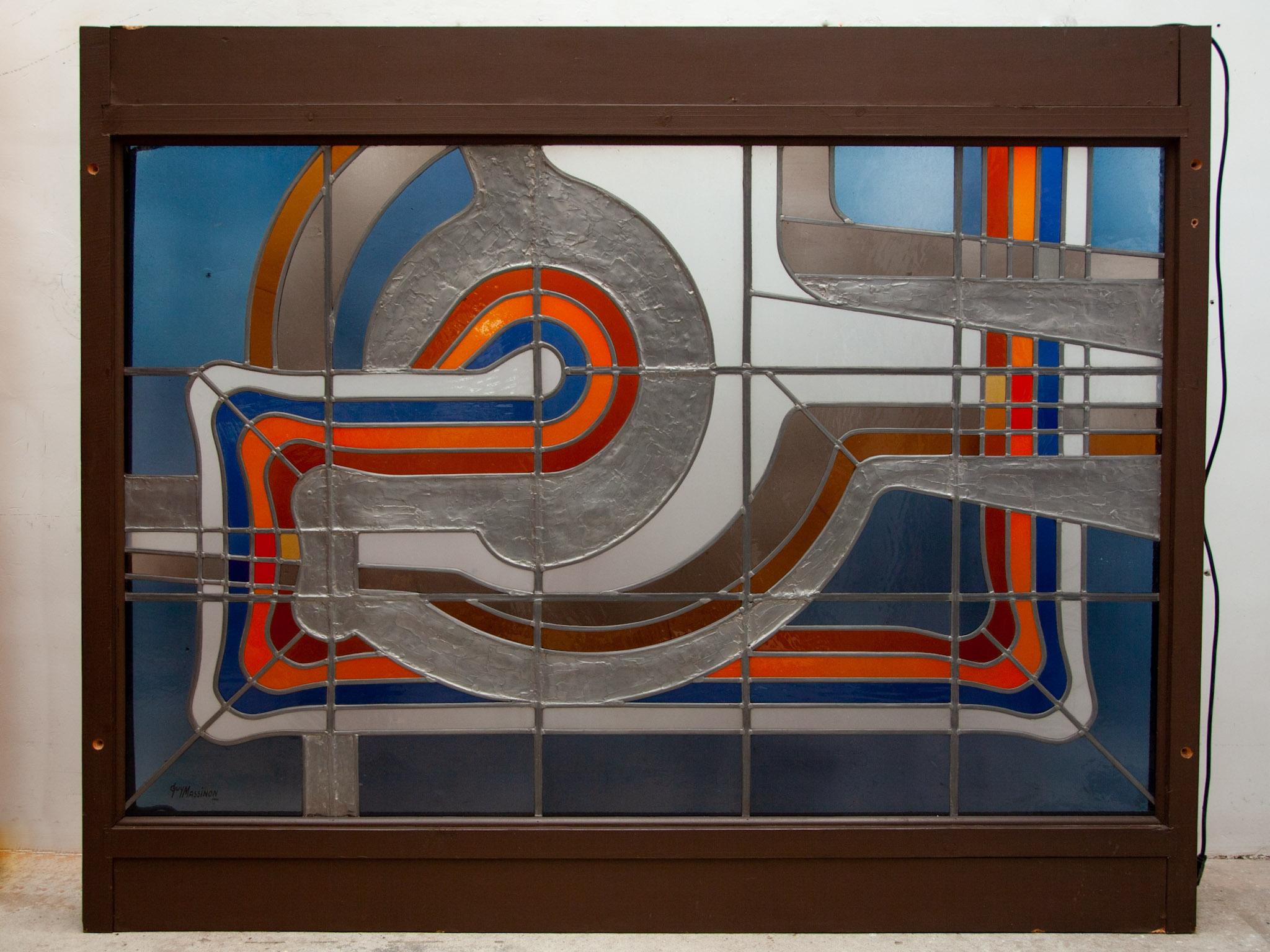 Large Modern Guy Massinon Colored Glass Window, Stained Glass, Belgium, 1980 In Good Condition For Sale In Antwerp, BE