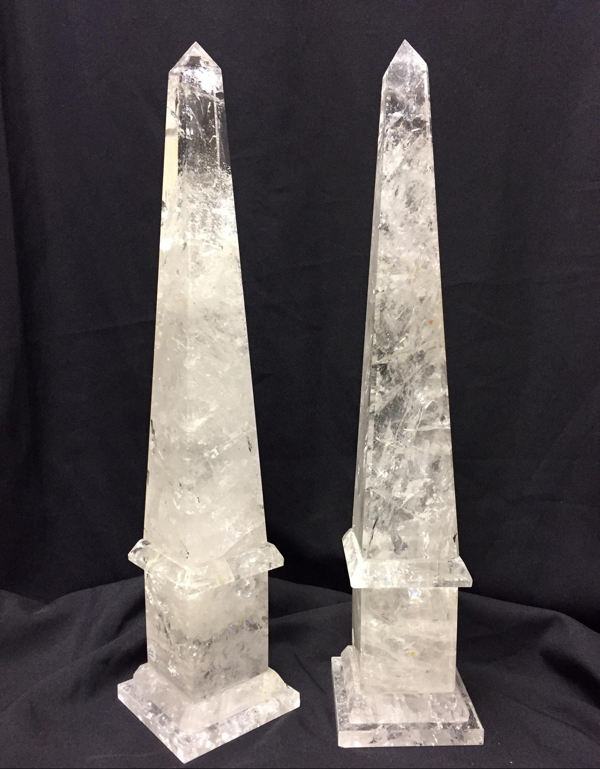 Large Modern Hand Carved and Hand Polished Rock Crystal Obelisks For Sale 2