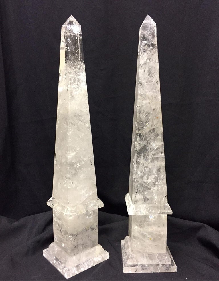 Large Modern Hand Carved and Hand Polished Rock Crystal Obelisks For Sale at 1stDibs
