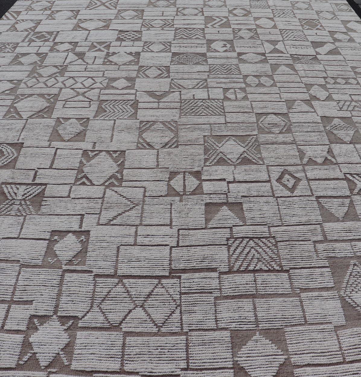 Large Modern Hand-Knotted Moroccan Rug in Wool with Sub-Geometric 11'6 x 18'3 For Sale 6