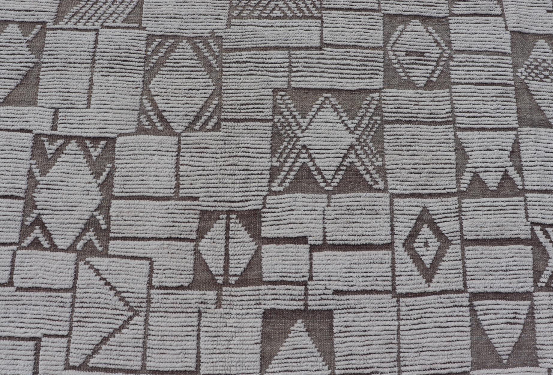 Large Modern Hand-Knotted Moroccan Rug in Wool with Sub-Geometric 11'6 x 18'3 For Sale 8