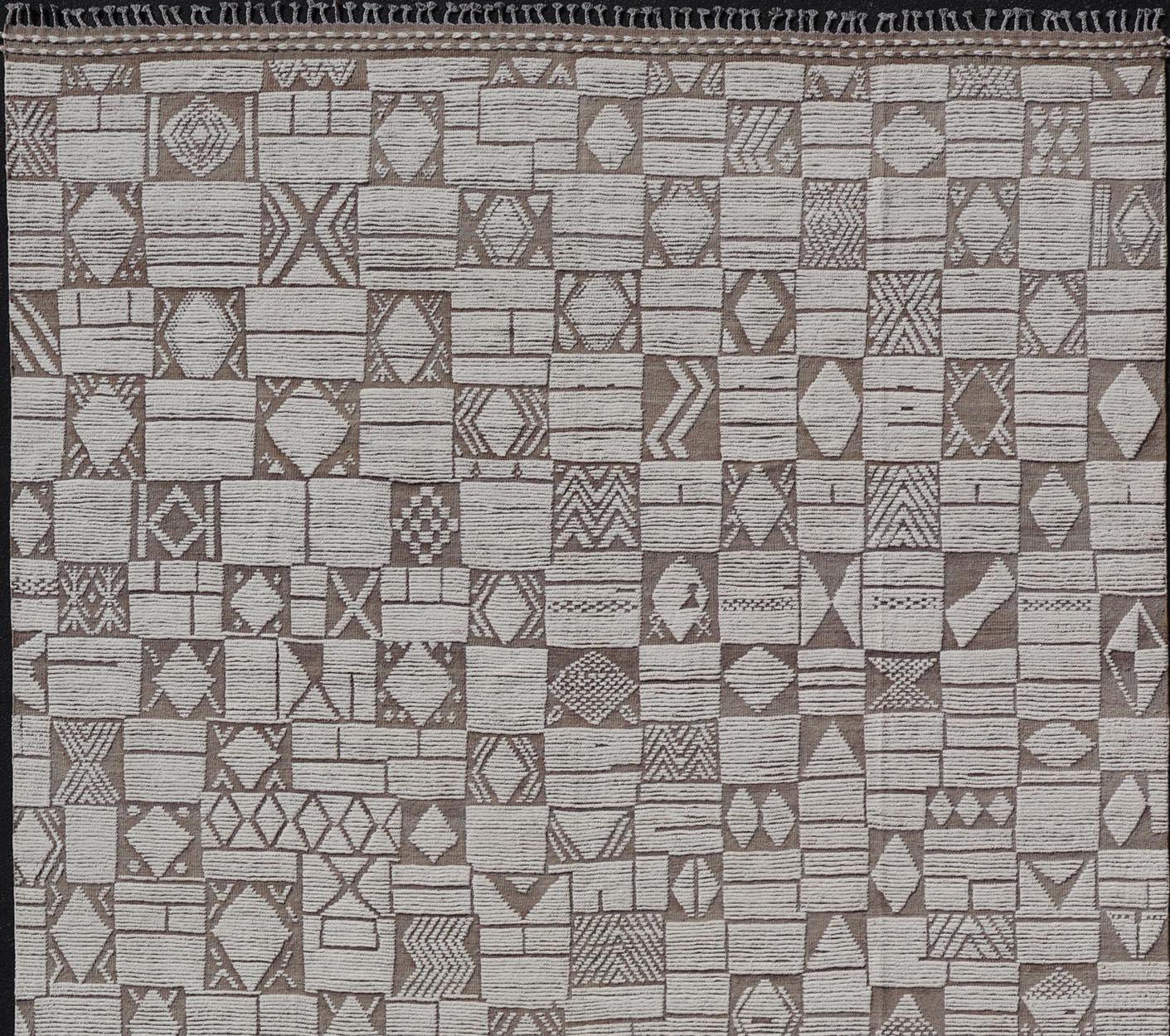 Contemporary Large Modern Hand-Knotted Moroccan Rug in Wool with Sub-Geometric 11'6 x 18'3 For Sale