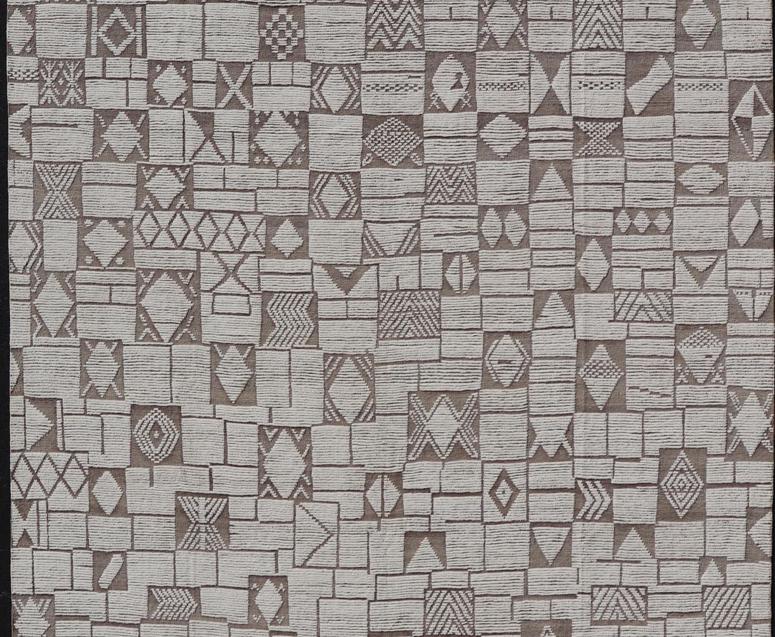 Large Modern Hand-Knotted Moroccan Rug in Wool with Sub-Geometric 11'6 x 18'3 For Sale 1