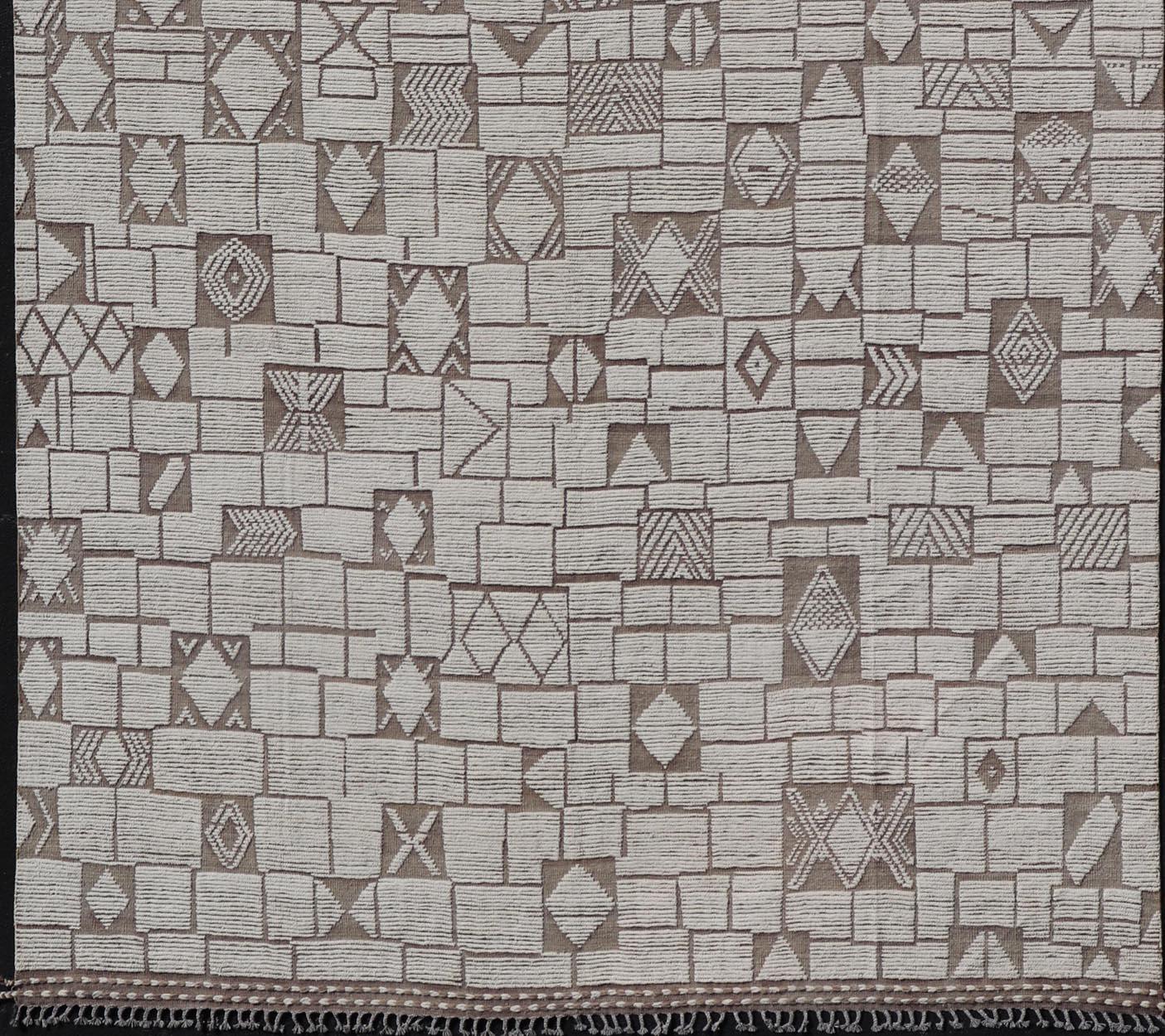 Large Modern Hand-Knotted Moroccan Rug in Wool with Sub-Geometric 11'6 x 18'3 For Sale 2