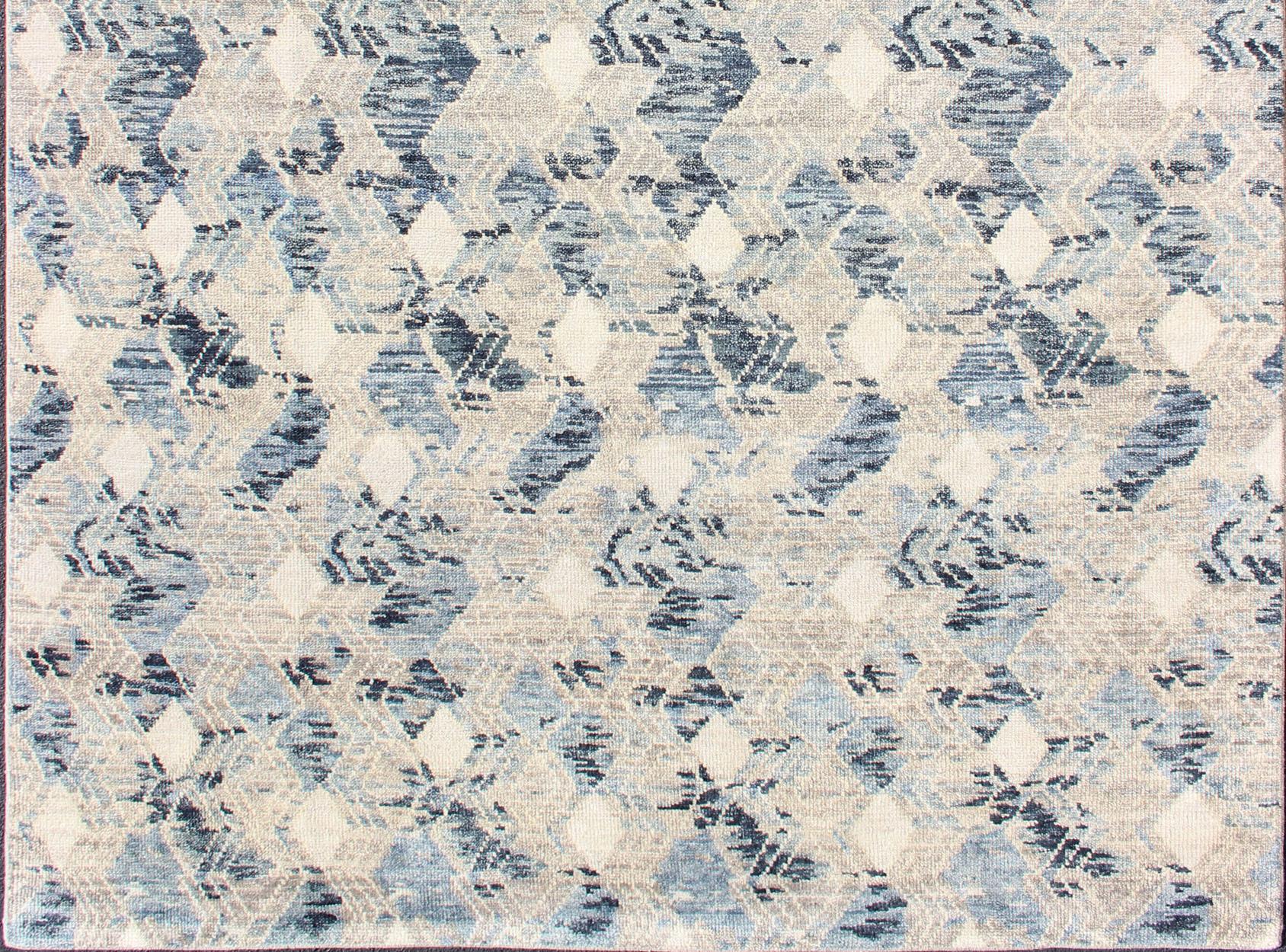 Large Modern Hand Knotted Rug by Keivan Woven Arts in Blue, Taupe & Off White  For Sale 3