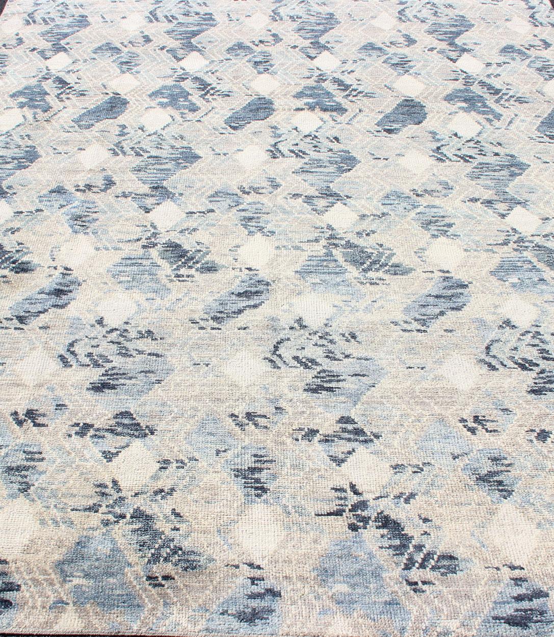 Indian Large Modern Hand Knotted Rug by Keivan Woven Arts in Blue, Taupe & Off White  For Sale