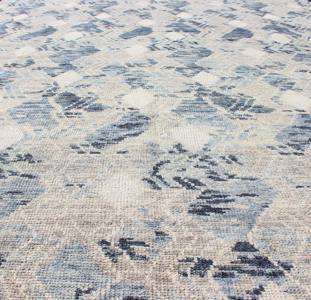 Hand-Knotted Large Modern Hand Knotted Rug by Keivan Woven Arts in Blue, Taupe & Off White  For Sale