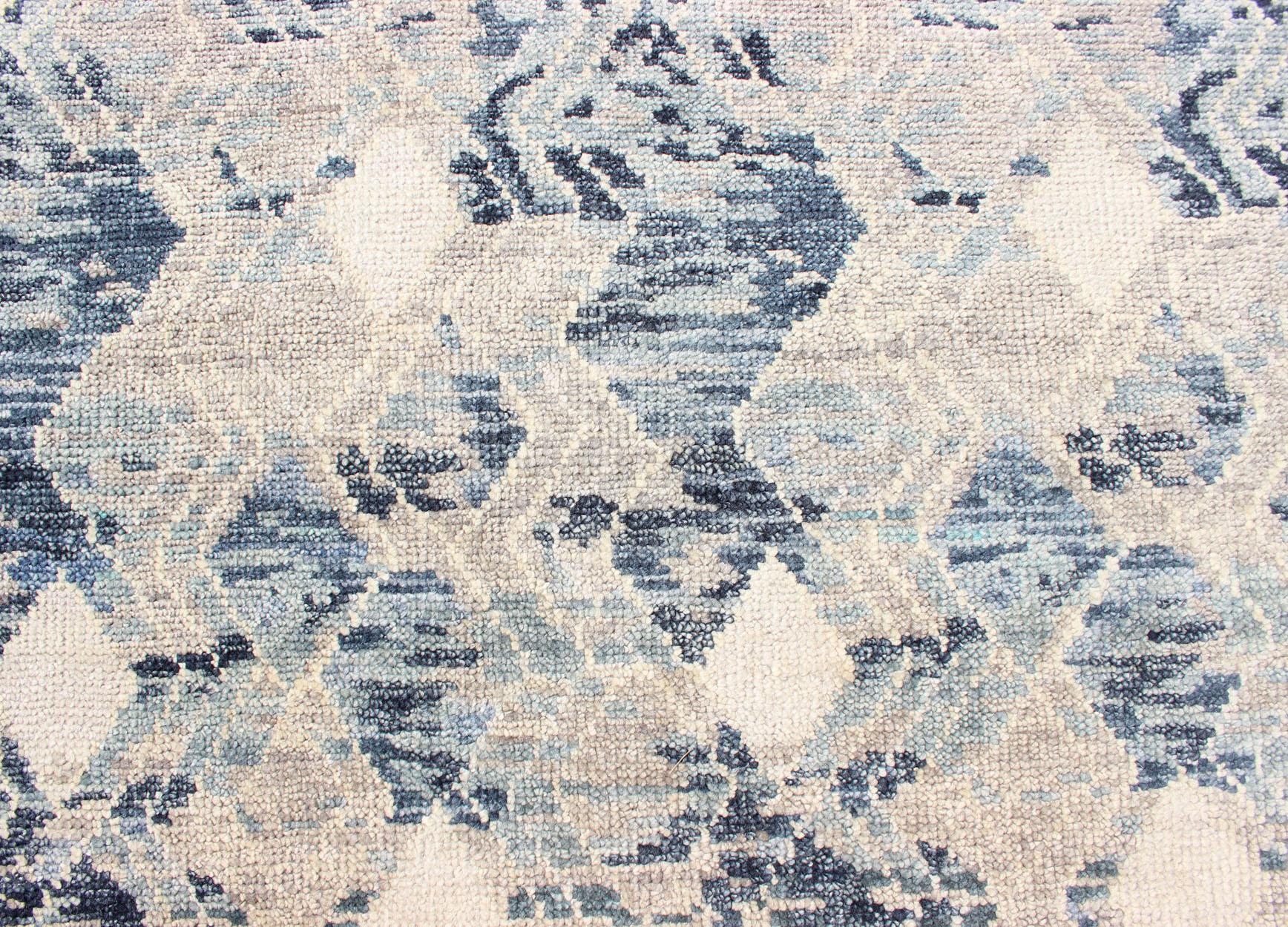 Large Modern Hand Knotted Rug by Keivan Woven Arts in Blue, Taupe & Off White  In Excellent Condition For Sale In Atlanta, GA