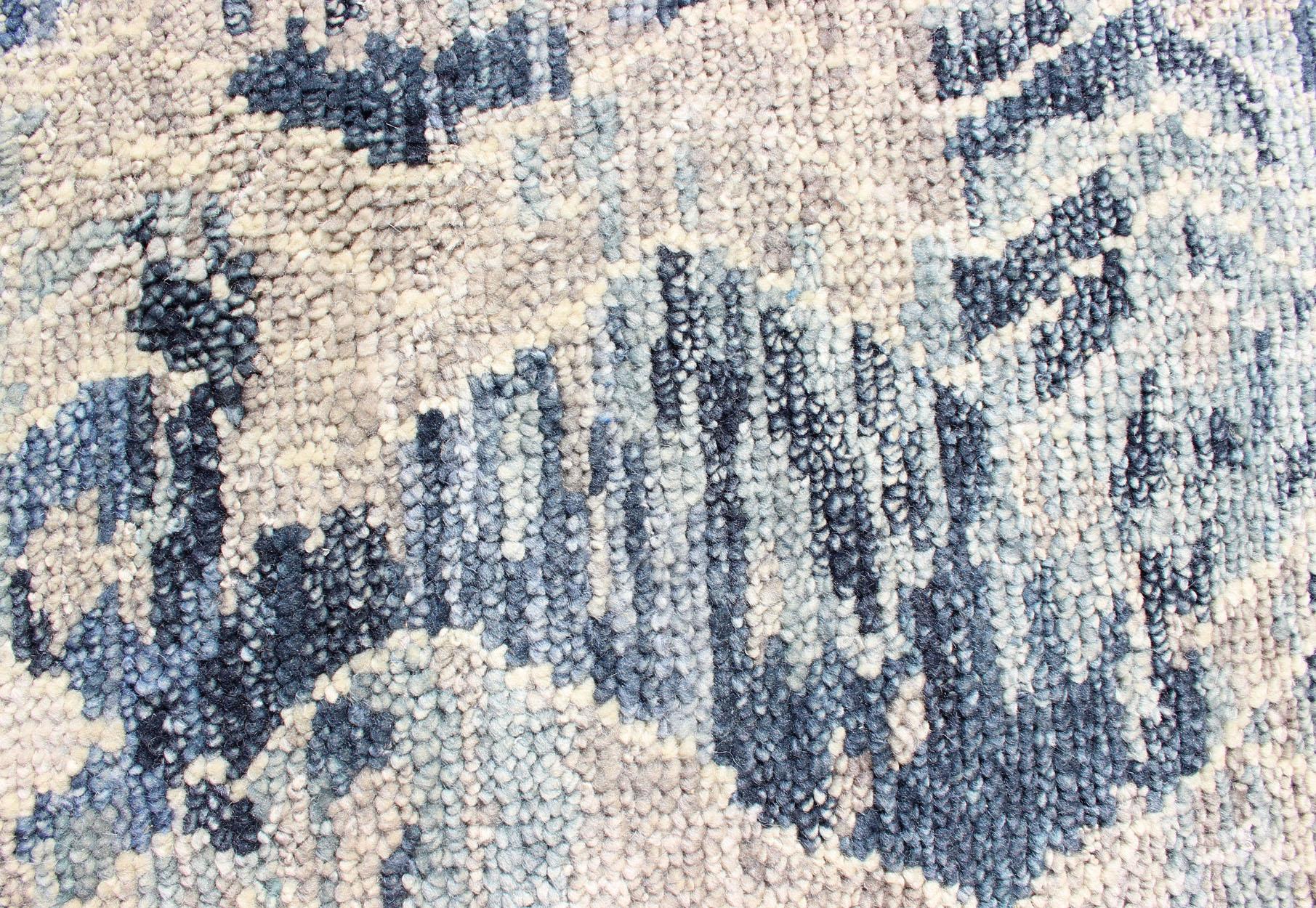 Wool Large Modern Hand Knotted Rug by Keivan Woven Arts in Blue, Taupe & Off White  For Sale