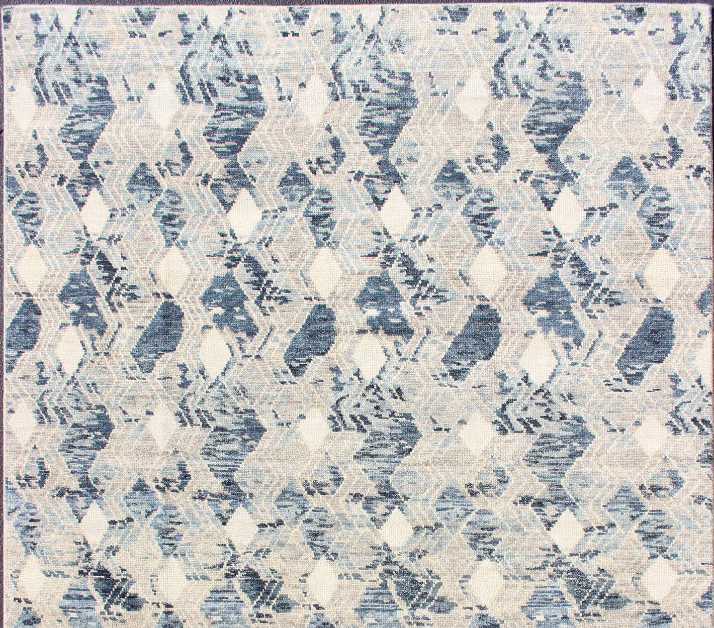Large Modern Hand Knotted Rug by Keivan Woven Arts in Blue, Taupe & Off White  For Sale 1