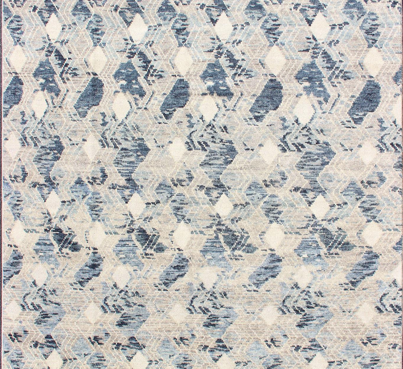 Large Modern Hand Knotted Rug by Keivan Woven Arts in Blue, Taupe & Off White  For Sale 2