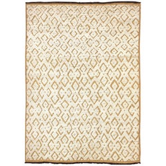Großer moderner handgeknüpfter Teppich aus Wolle mit Diamantdesign in Marigold und Creme