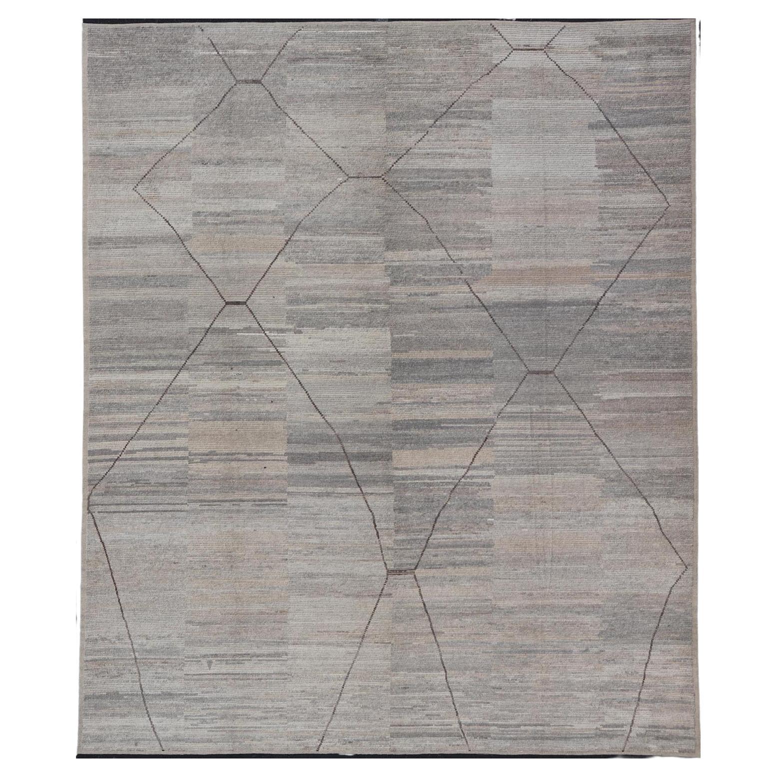 Large Modern Hand-Knotted Rug with Moroccan Design in Earthy and Natural Tones