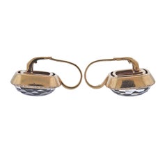 Large Modern Hematite Quartz Diamond Gold Earrings