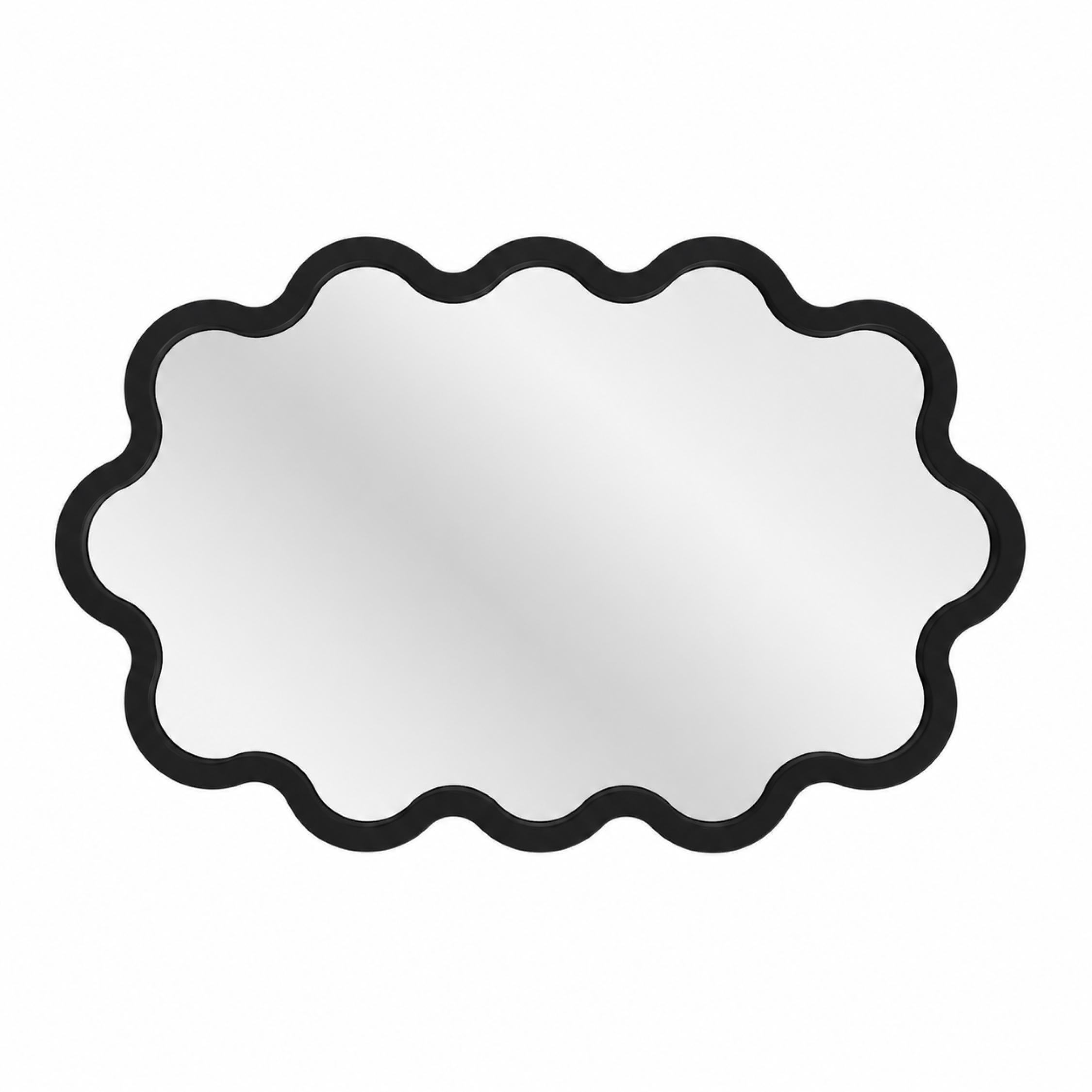 Large Modern Horizontal Oval Wavy Black Mirror – Hvyli Oval 90 by oitoproducts For Sale