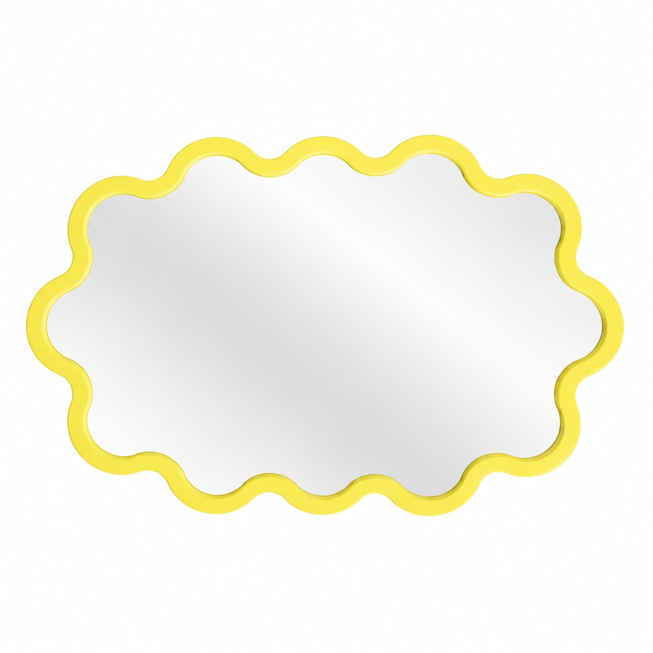 Large Modern Horizontal Oval Wavy Yellow Mirror – Hvyli Oval 90 by oitoproducts