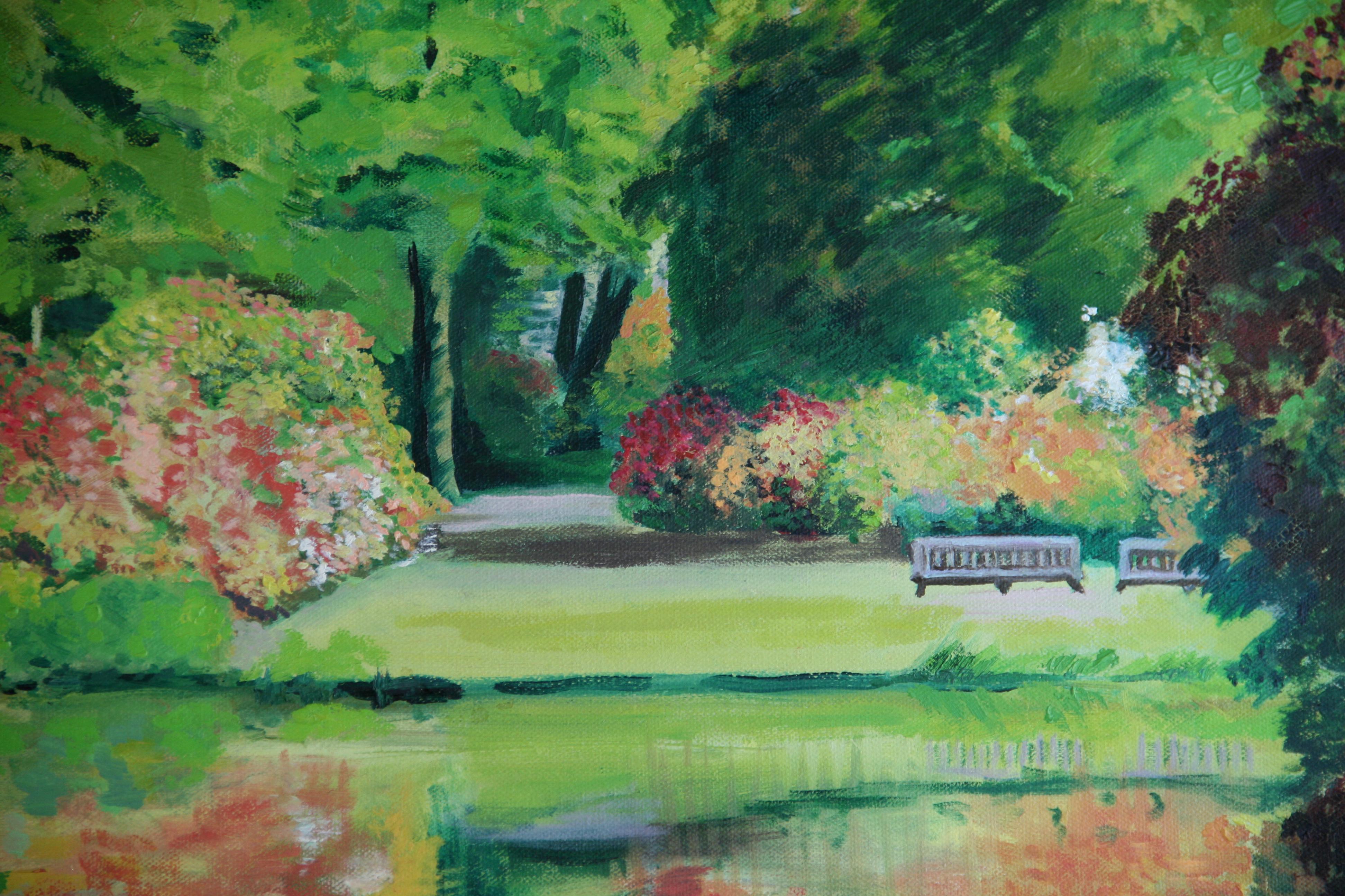 Canvas Large Modern Impressionist Flower Garden Landscape, D.Merzer, 1984 For Sale