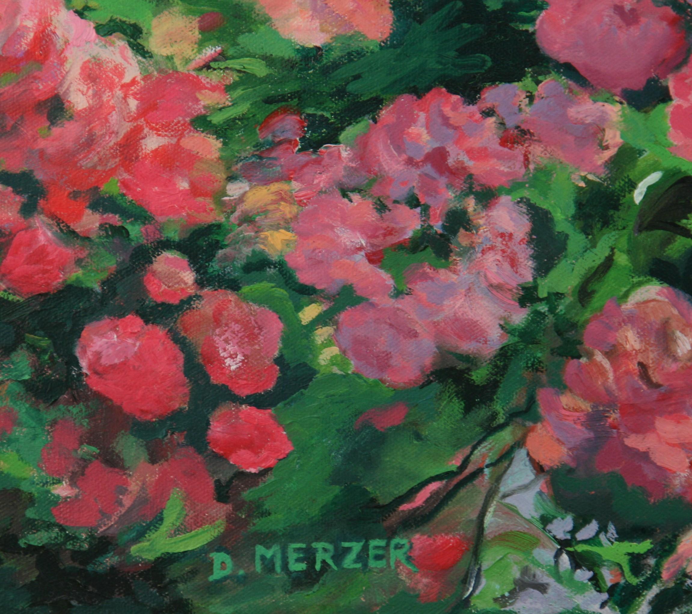 Grand paysage de jardin à fleurs impressionniste moderne, D.Merzer, 1984 en vente 2