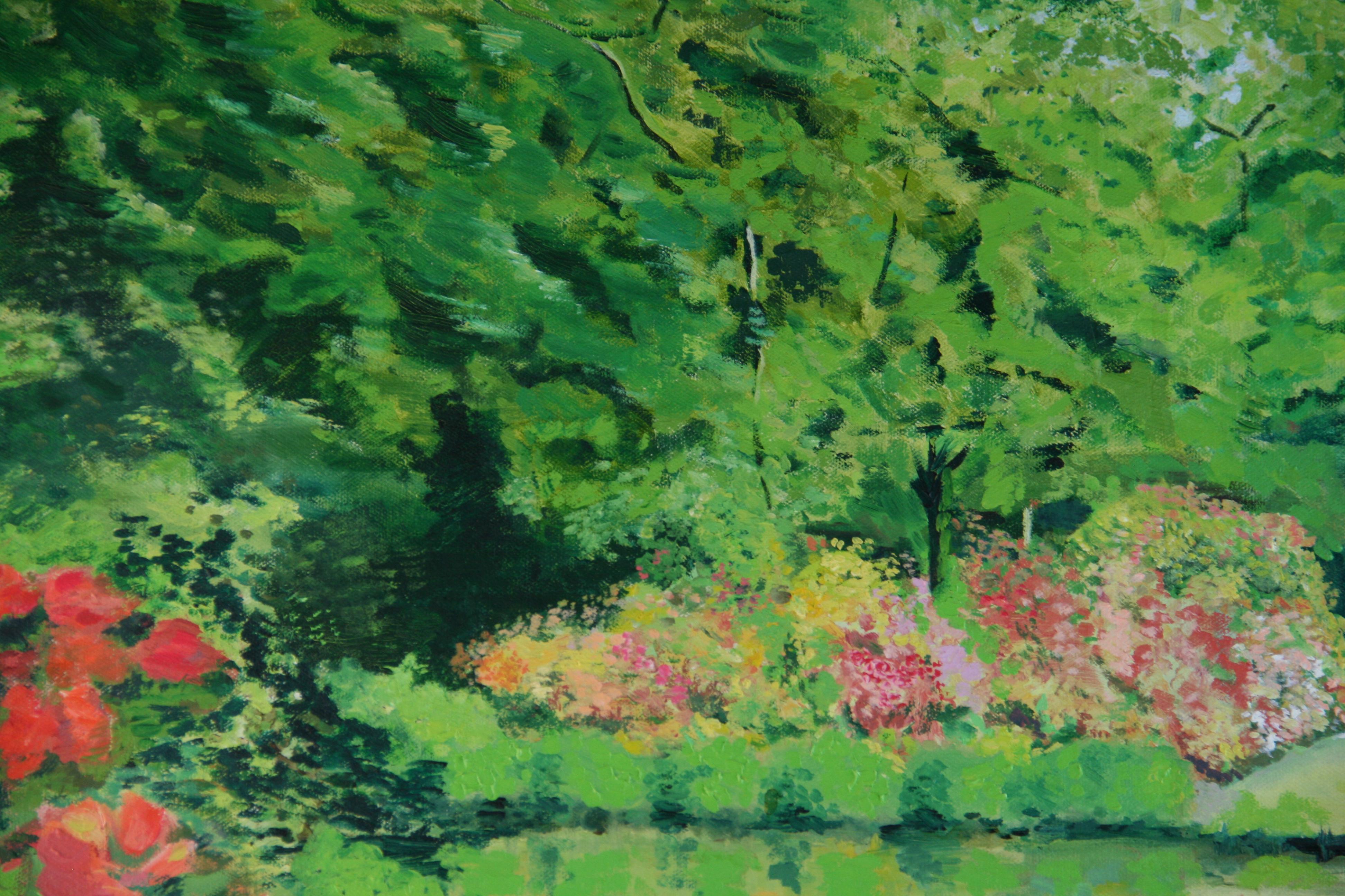 Grand paysage de jardin à fleurs impressionniste moderne, D.Merzer, 1984 en vente 3