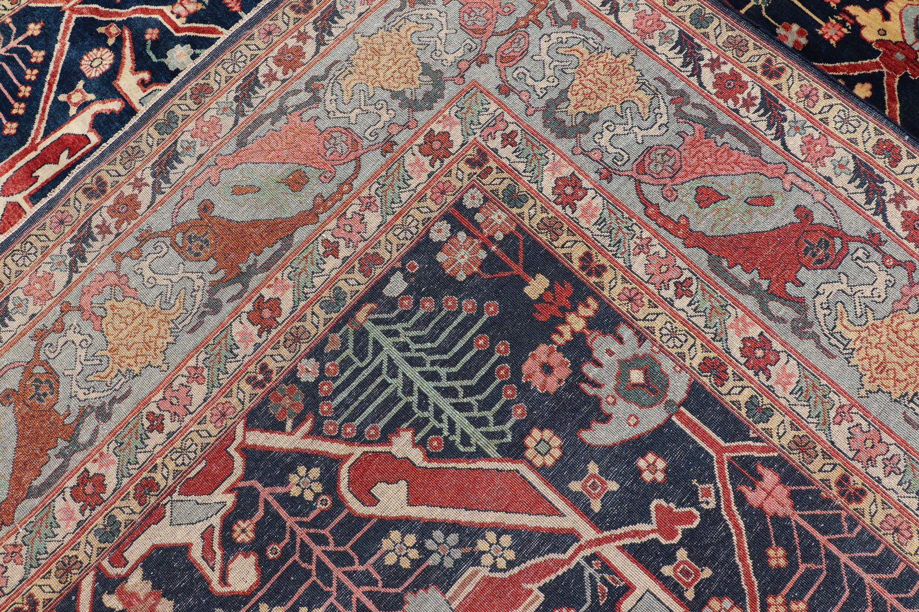 Großer moderner indischer Bidjar-Teppich aus Wolle in Blau-, Rot- und Rosatönen 10'0 x 14'1 im Angebot 5