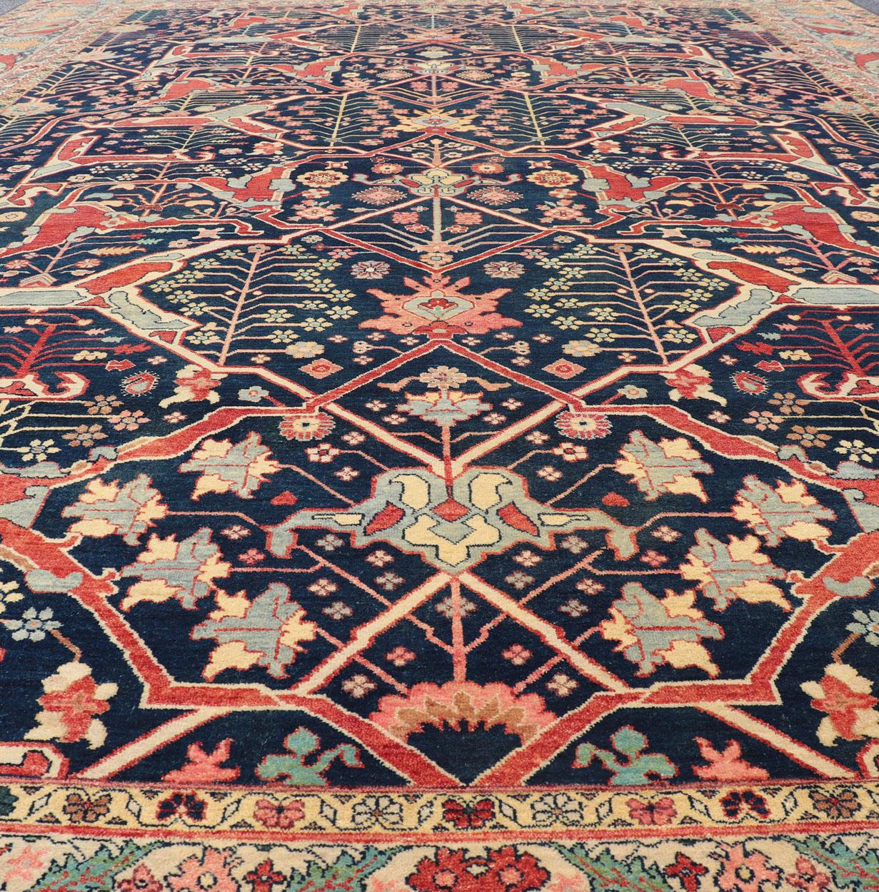 Großer moderner indischer Bidjar-Teppich aus Wolle in Blau-, Rot- und Rosatönen 10'0 x 14'1 im Angebot 7