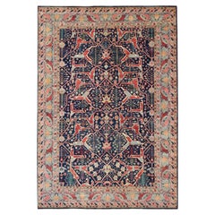 Großer moderner indischer Bidjar-Teppich aus Wolle in Blau-, Rot- und Rosatönen 10'0 x 14'1