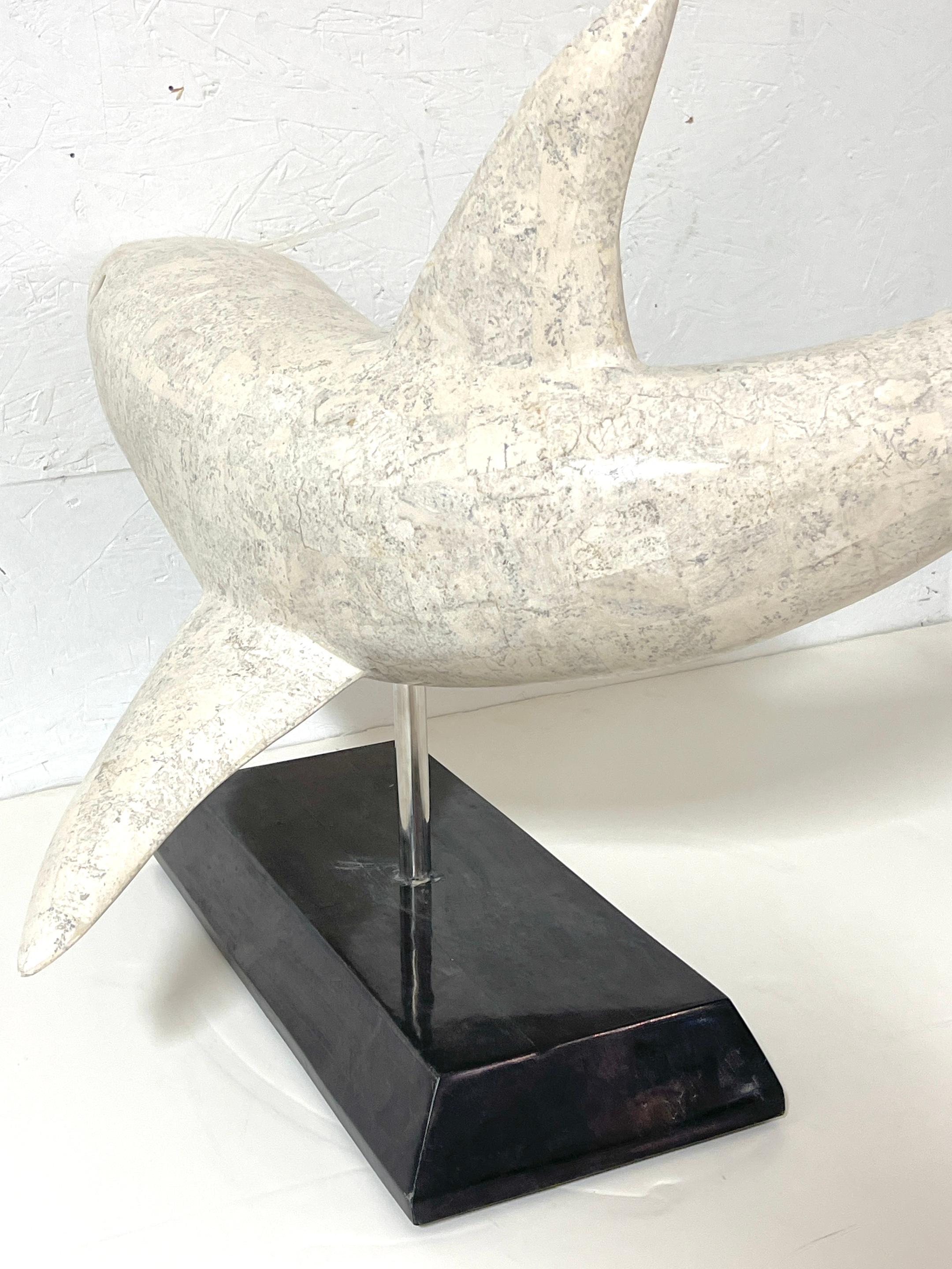 Large Modern Inlaid Tessellated Stone Sculpture of a Great White Shark   For Sale 3