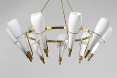 Large Modern Italian Chandelier in Style of Stilnovo Opalin Brass "Quilla"
