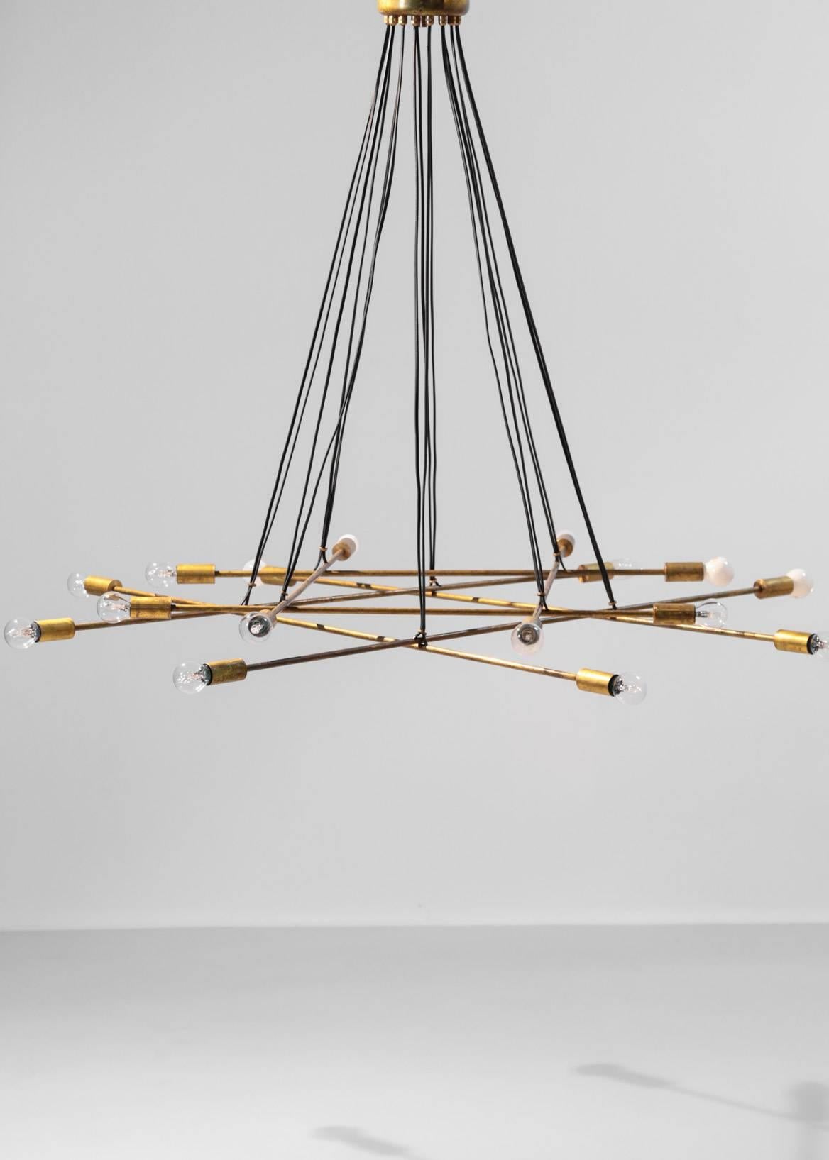 Large Modern Italian Pendant/Chandelier Sixteen-Light, Gino Sarfatti Style For Sale 1