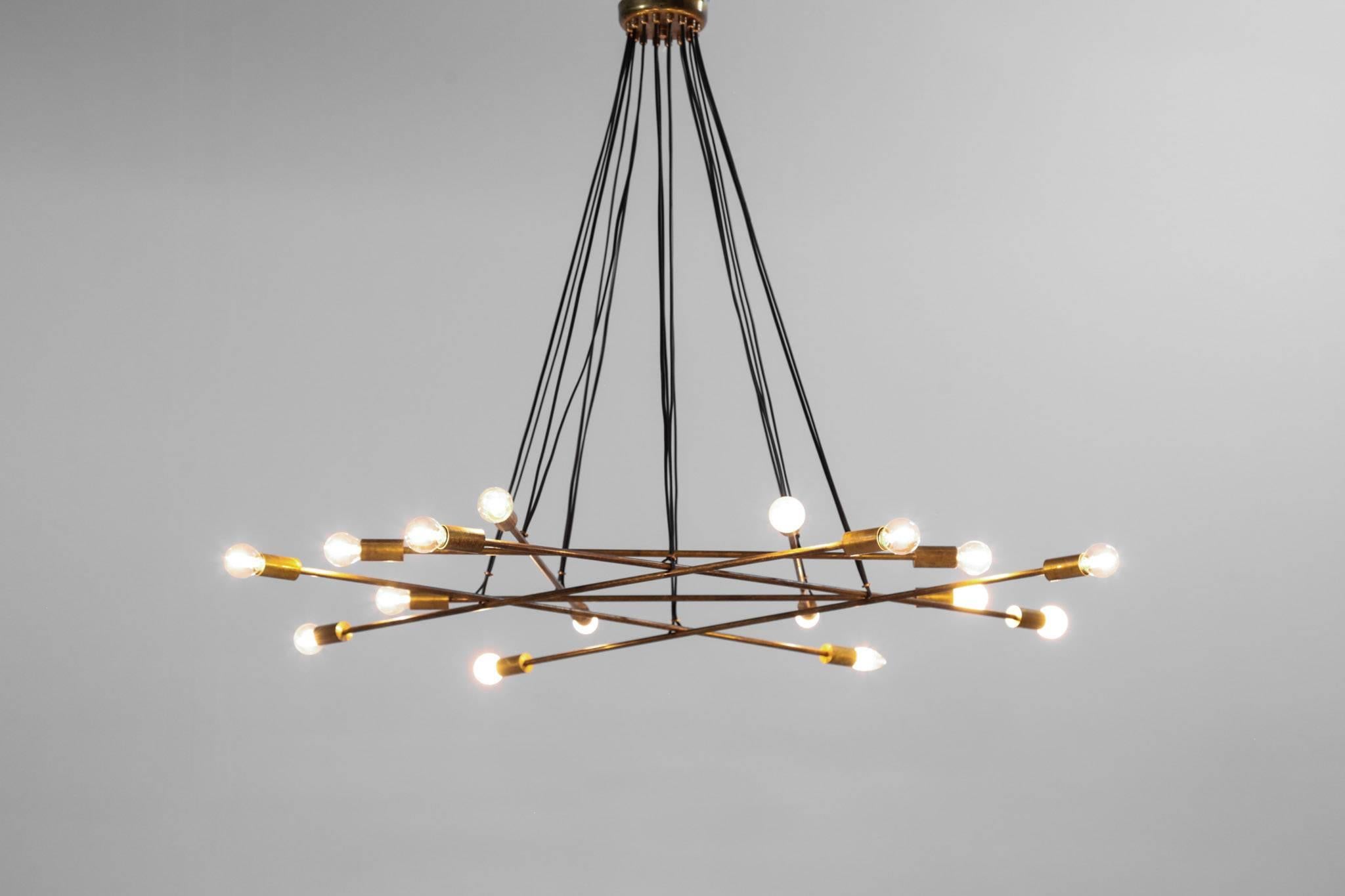 Large Modern Italian Pendant/Chandelier Sixteen-Light, Gino Sarfatti Style For Sale 7