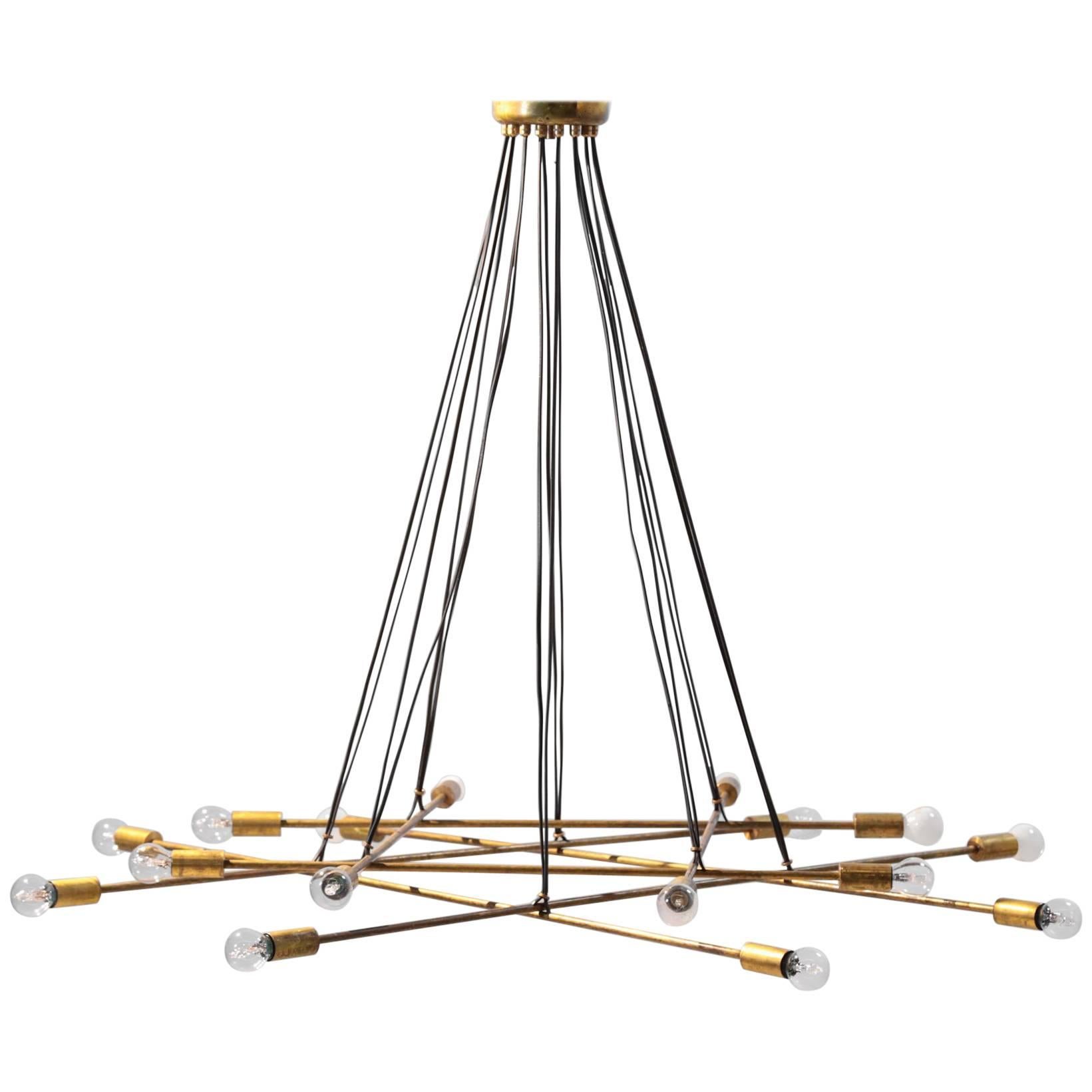 Large Modern Italian Pendant/Chandelier Sixteen-Light, Gino Sarfatti Style For Sale