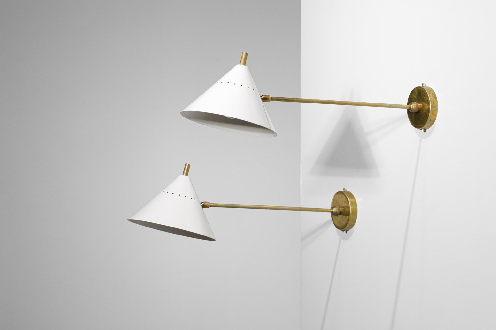 Large Modern Italian Stilnovo Style Sconces in Brass and Lacquered Metal, ML139 For Sale 2