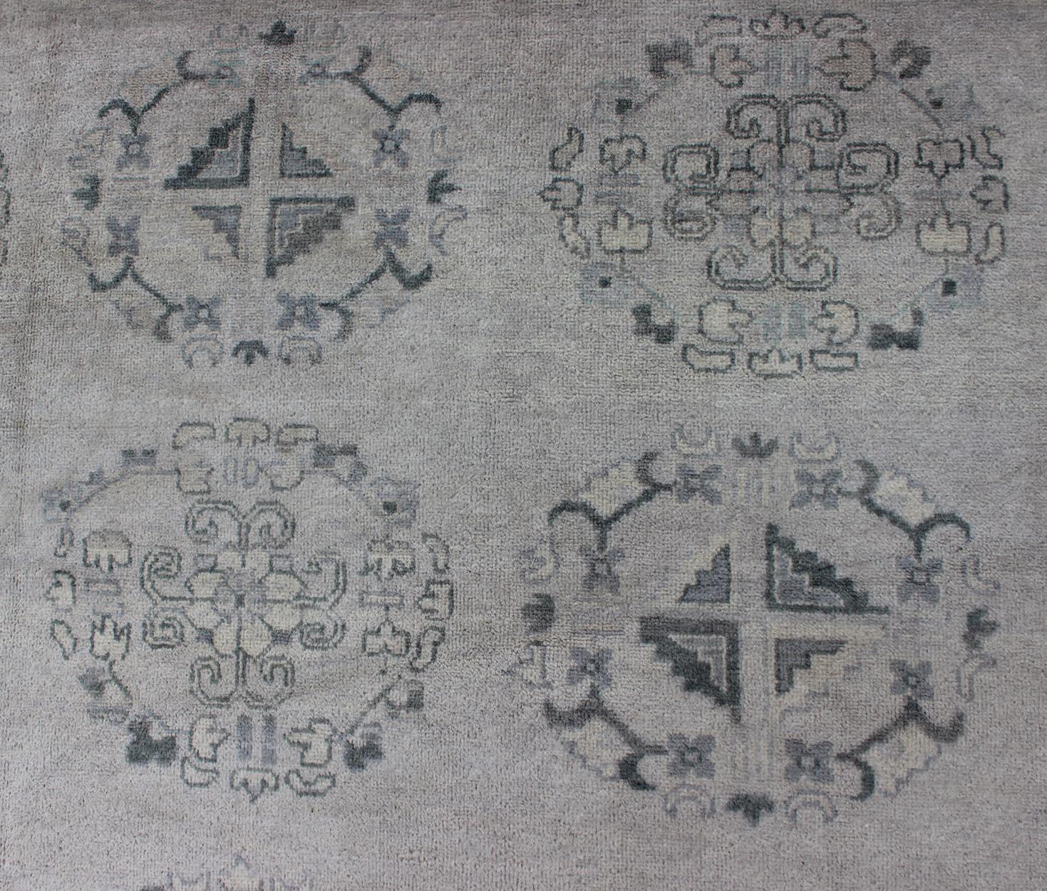 Large Modern Khotan Design in Gray, Silver, and Gray Blue with All Over Design For Sale 4