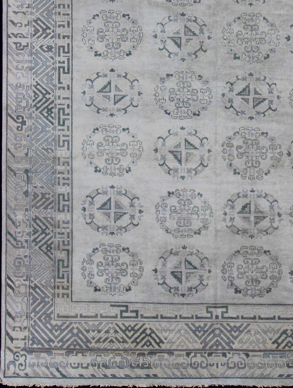 Indian Large Modern Khotan Design in Gray, Silver, and Gray Blue with All Over Design For Sale