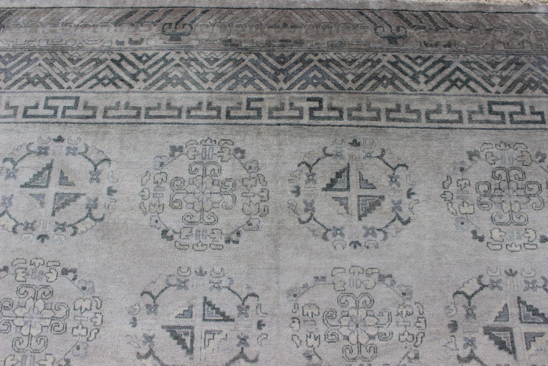 Large Modern Khotan Design in Gray, Silver, and Gray Blue with All Over Design For Sale 1