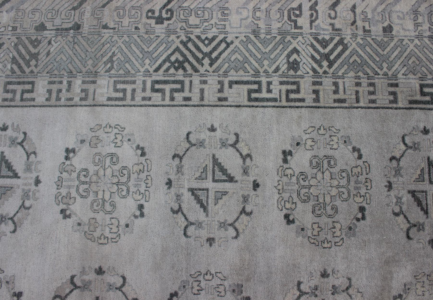 Large Modern Khotan Design in Gray, Silver, and Gray Blue with All Over Design For Sale 2