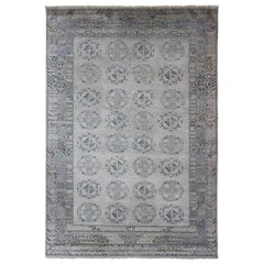 Large Modern Khotan Design in Gray, Silver, and Gray Blue with All Over Design