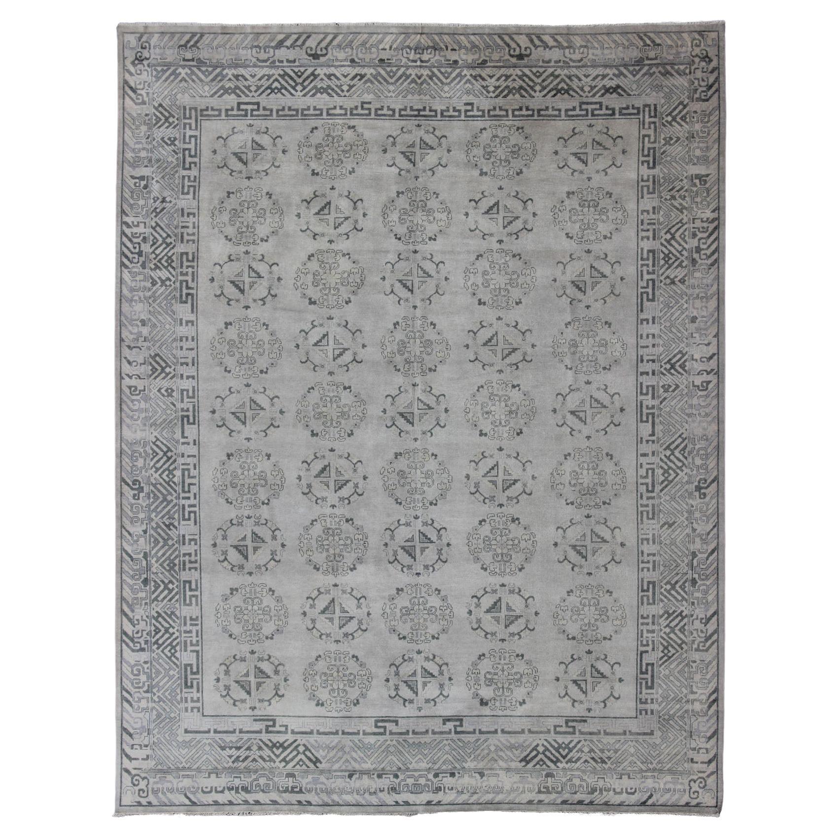 Modern Khotan Rug with Geometric Design in Teal /Blue Background For ...