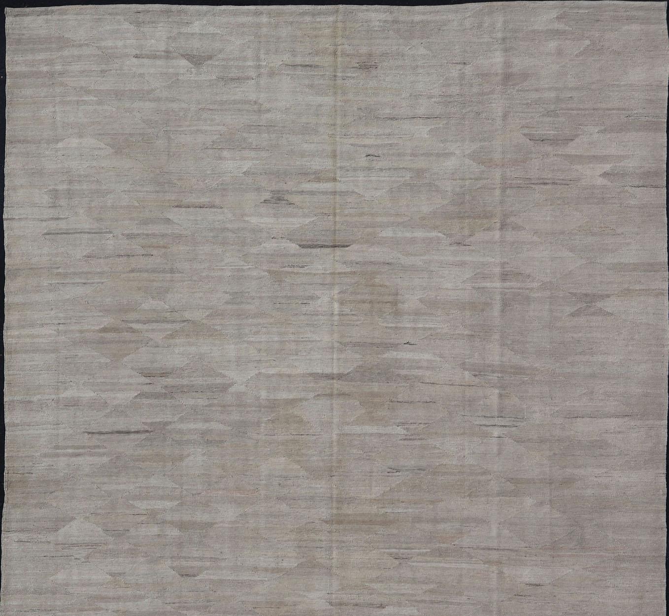 Afghan Large Modern Kilim in Neutral Cream with Free Flowing Design For Sale