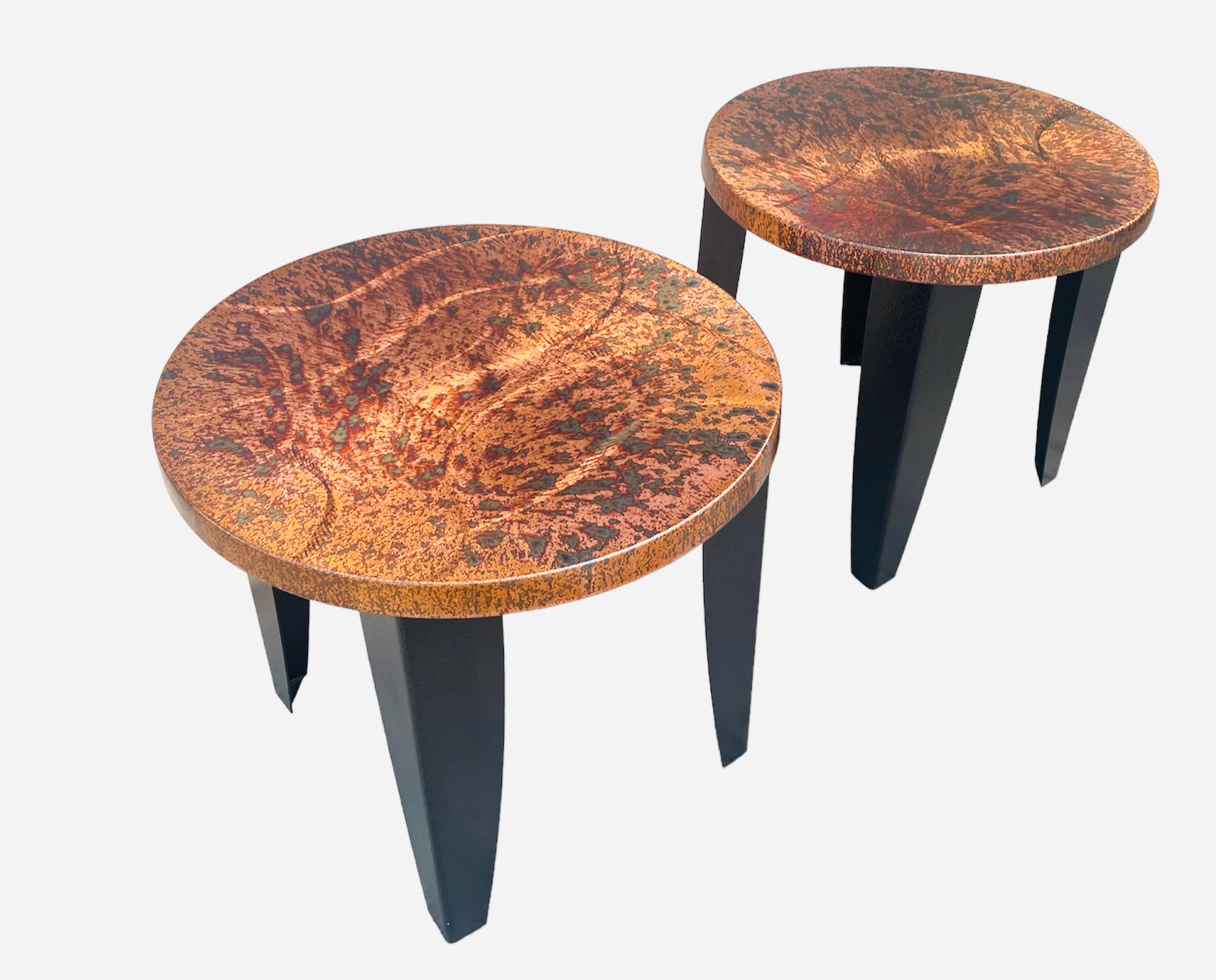 Unknown Large Modern Metal & Copper Side tables 
