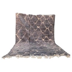 Large Modern Monochromatic Blue Moroccan Beni M'Rirt Rug with Engraved Design