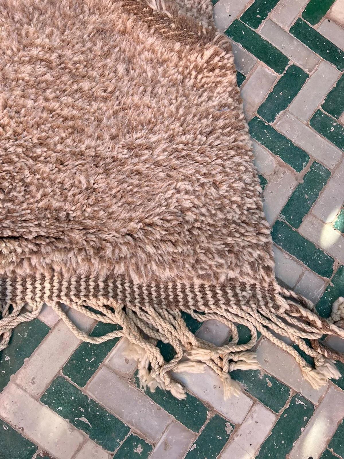 Large Modern Monochromatic Brown Moroccan Beni M'Rirt Rug with Engraved Design For Sale 6