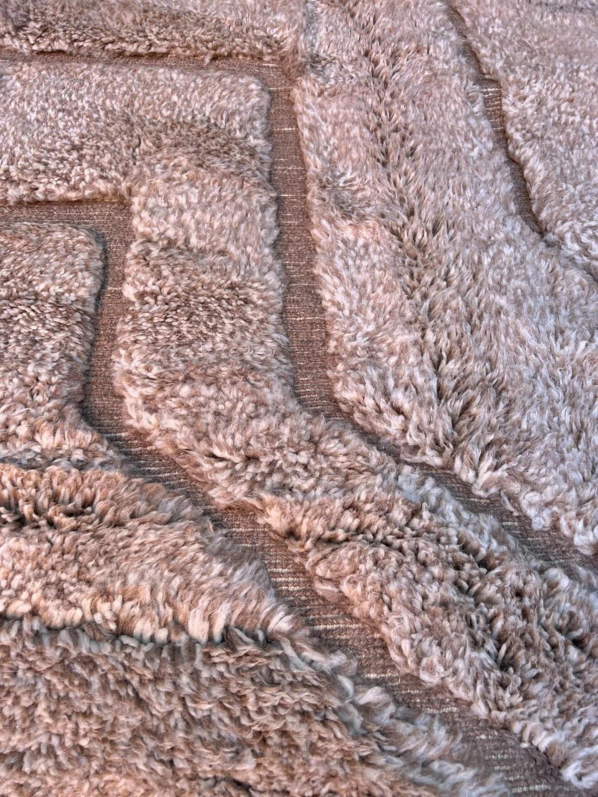 Woven Large Modern Monochromatic Brown Moroccan Beni M'Rirt Rug with Engraved Design For Sale