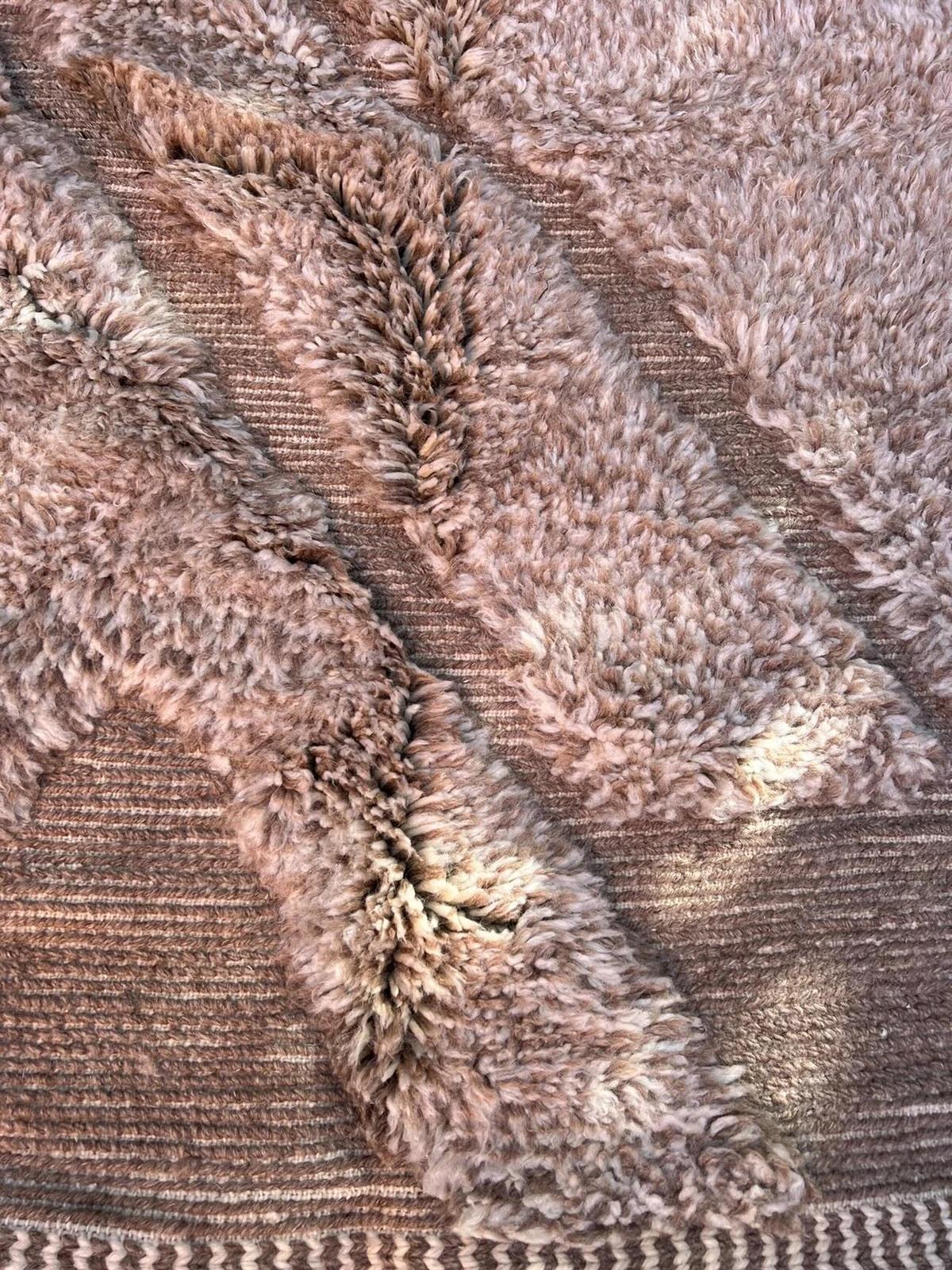 Wool Large Modern Monochromatic Brown Moroccan Beni M'Rirt Rug with Engraved Design For Sale