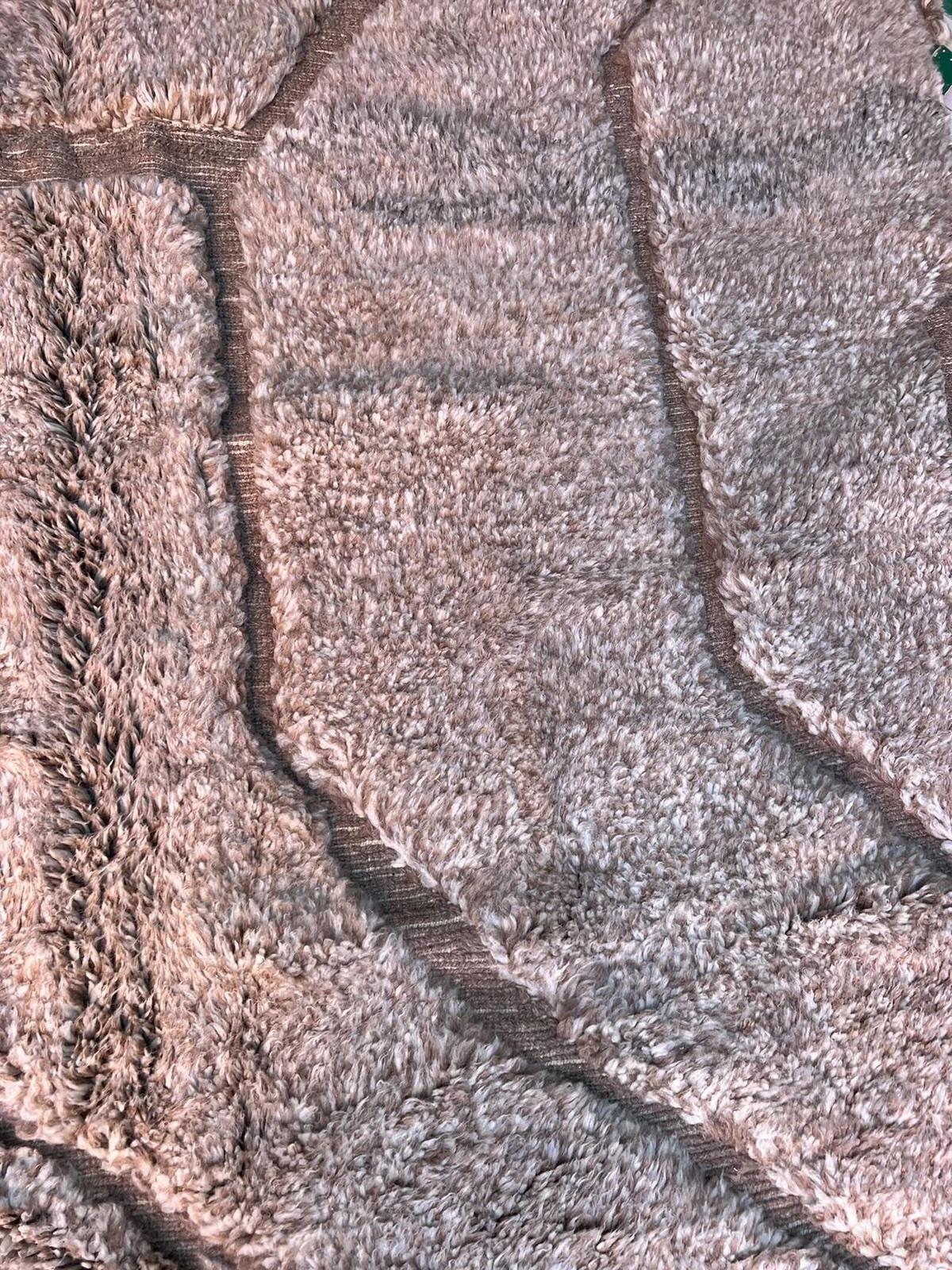Large Modern Monochromatic Brown Moroccan Beni M'Rirt Rug with Engraved Design For Sale 3