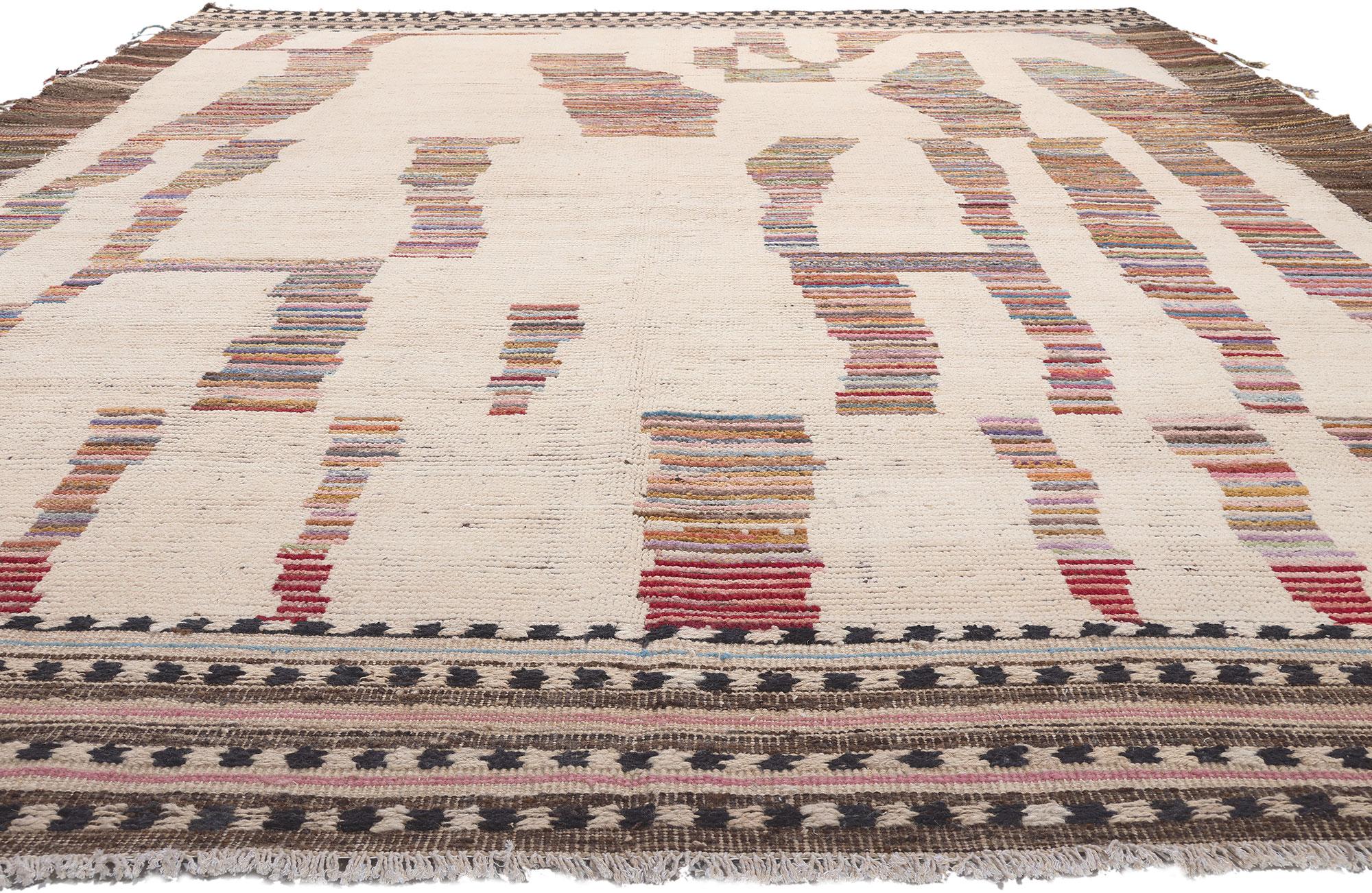 Pakistani Large Modern Moroccan Area Rug with Short Pile and Earth-Tone Colors For Sale