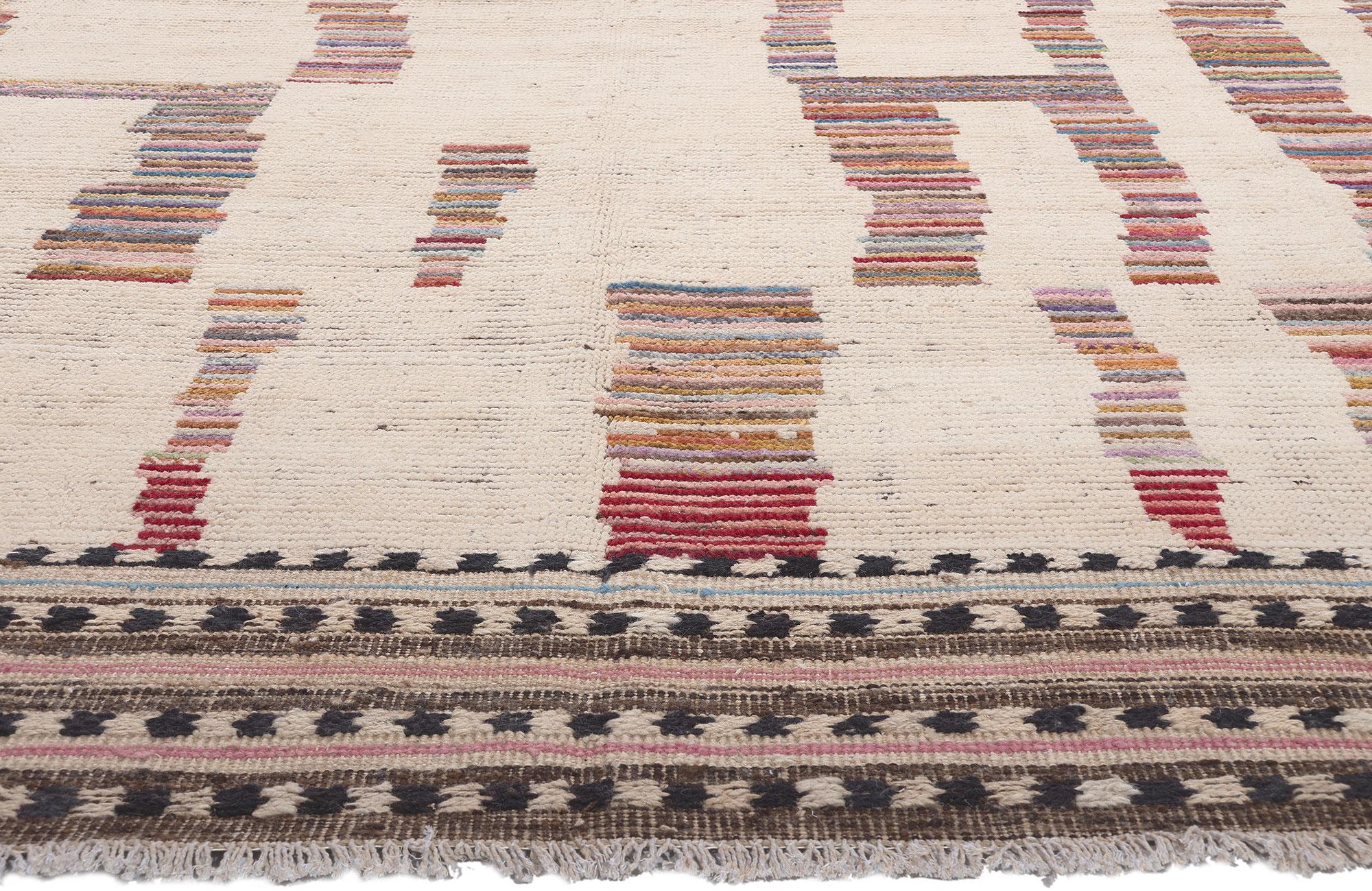 Hand-Knotted Large Modern Moroccan Area Rug with Short Pile and Earth-Tone Colors For Sale