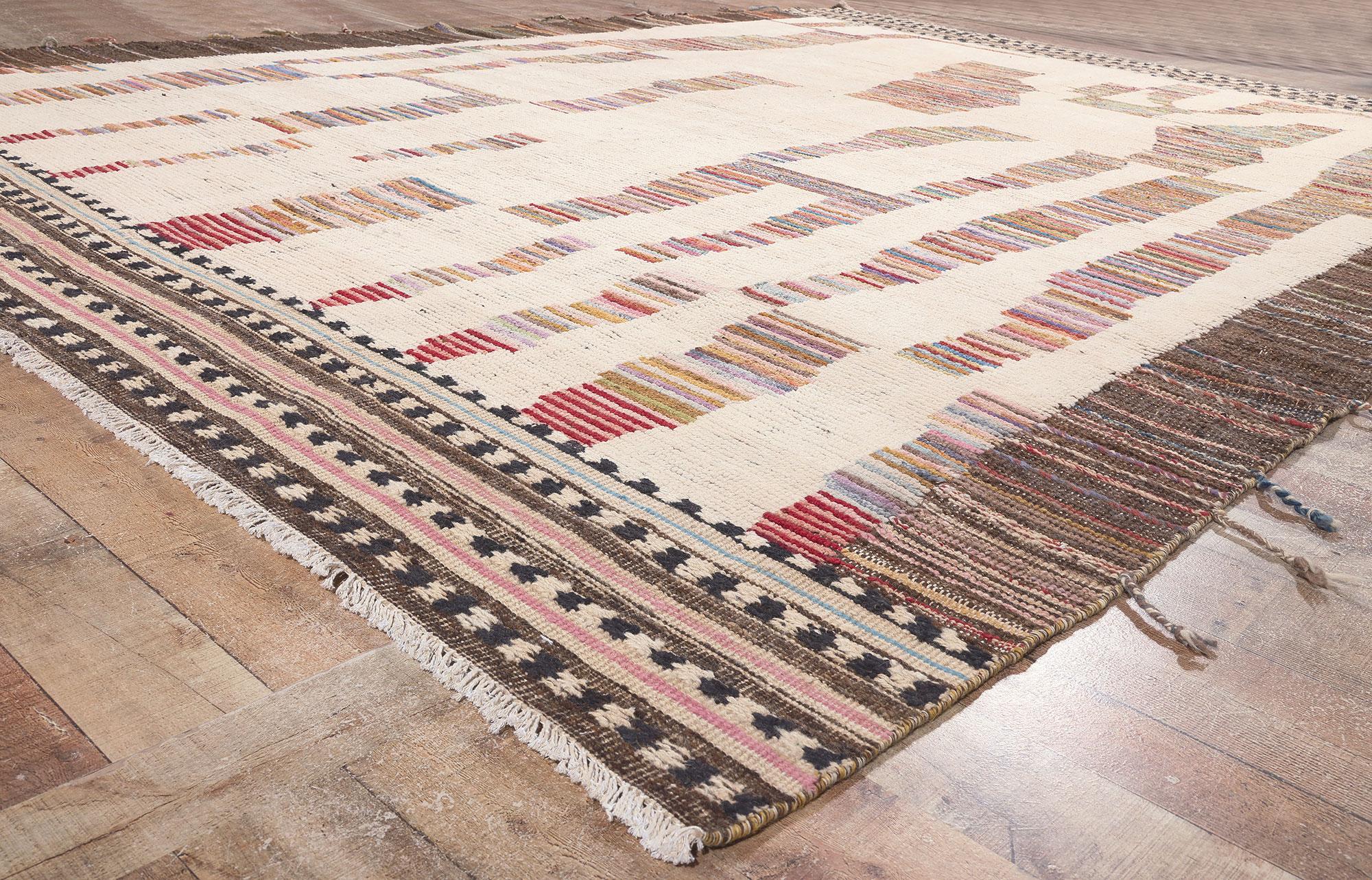 Wool Large Modern Moroccan Area Rug with Short Pile and Earth-Tone Colors For Sale