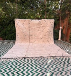 Large Modern Moroccan Beni M'Rirt Rug with Neutral Engraved Design in Cream Wool