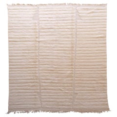 Large Modern Moroccan Beni M'Rirt Rug with Neutral Engraved Design in Cream Wool
